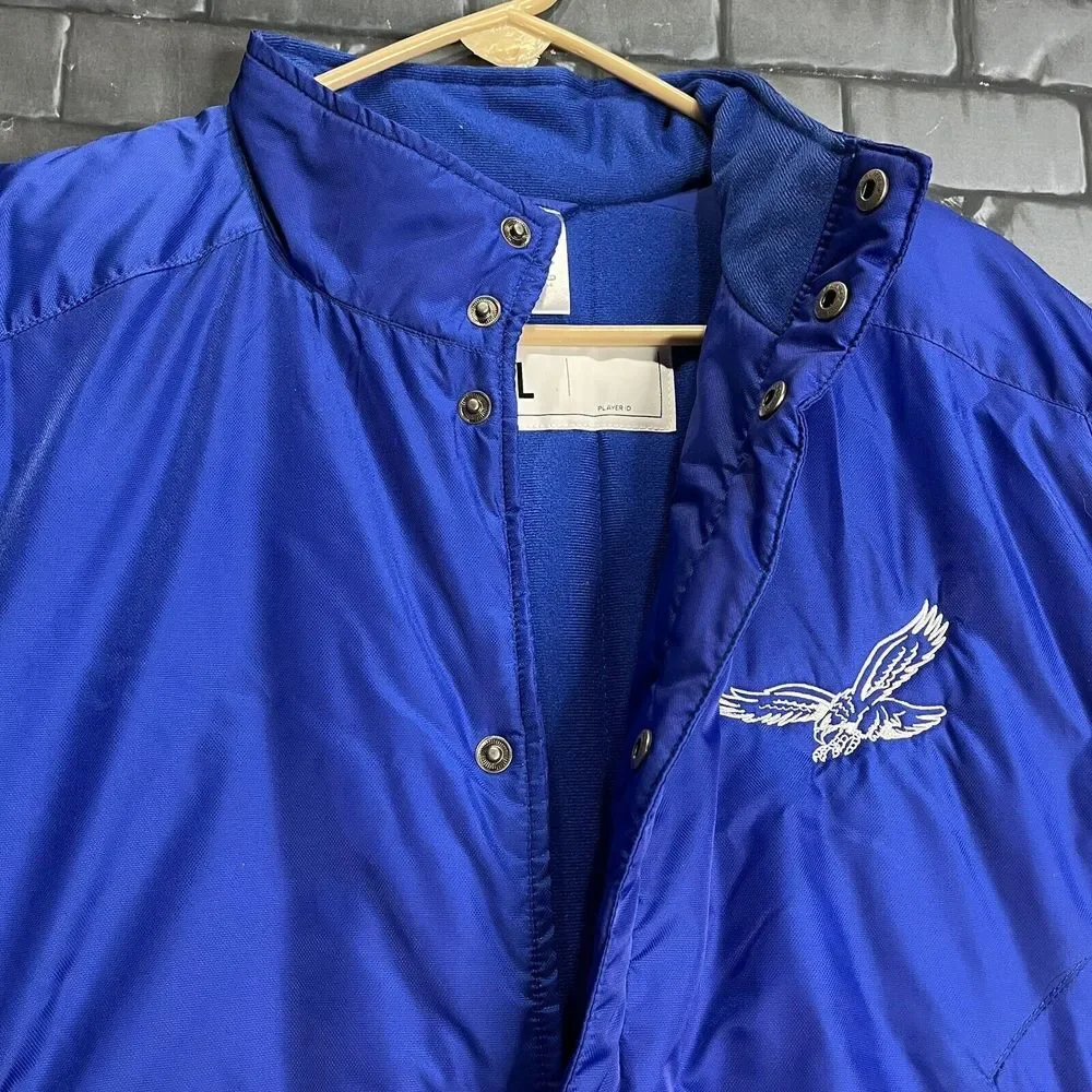 Vintage Adidas Bomber Puffer Jacket‎ Men's L Bright Blue Button Snap 3 Stripes
